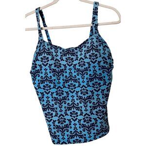 Lands End  Tankini Top Blue & Navy Damask Print‎ Vacation Beach Tropical